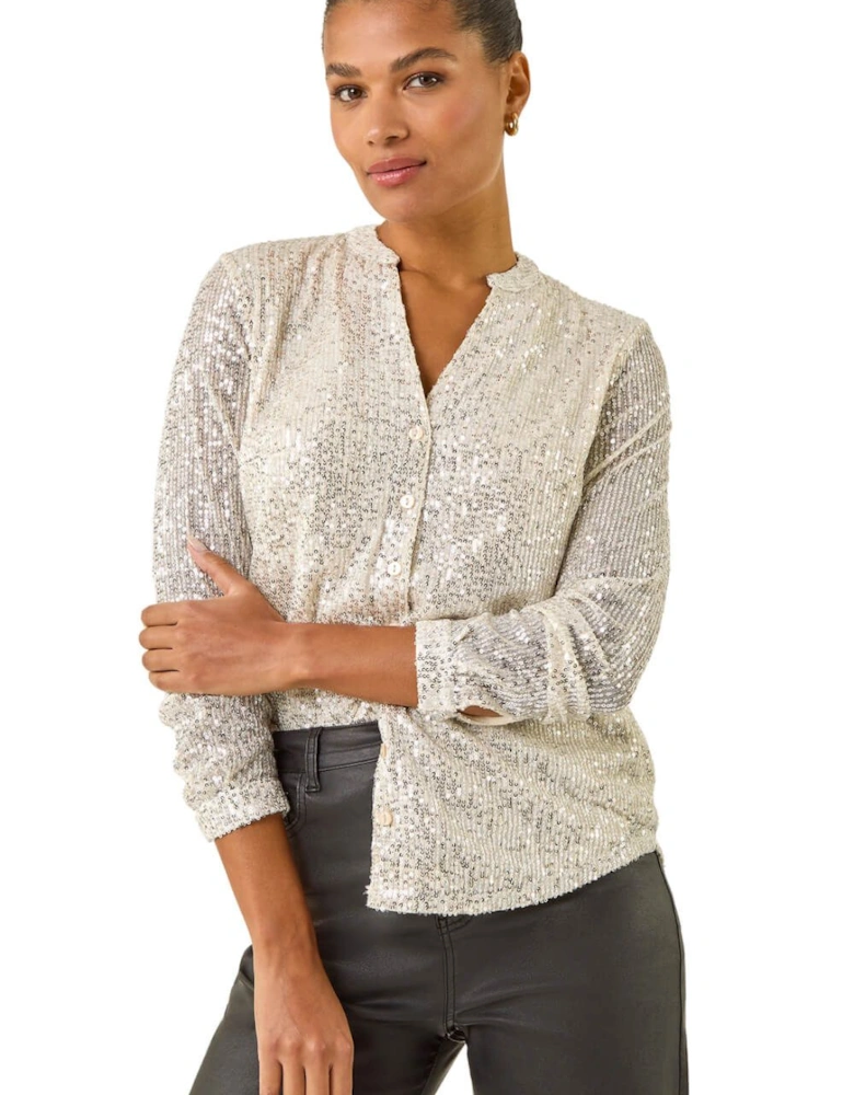 Embellished Sequin Stretch Blouse