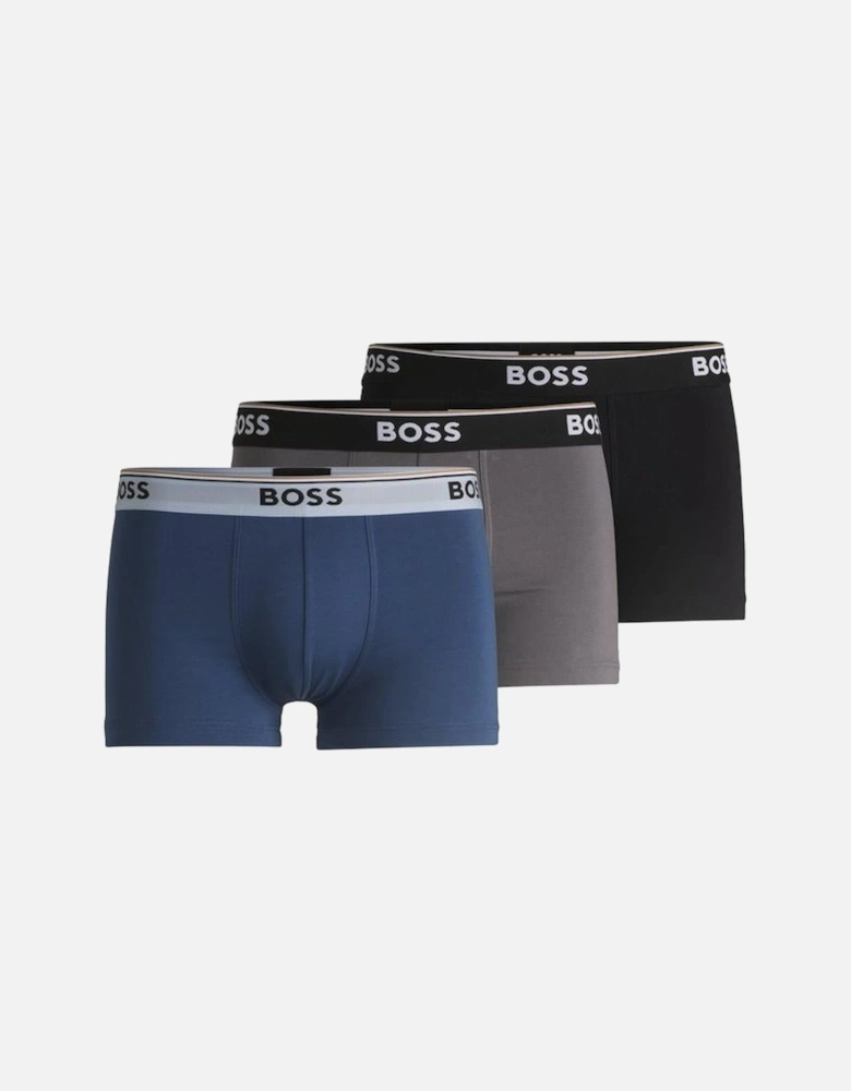 BOSS 3-Pack Regular Rise Power Boxer Trunks, Black/Blue/Grey