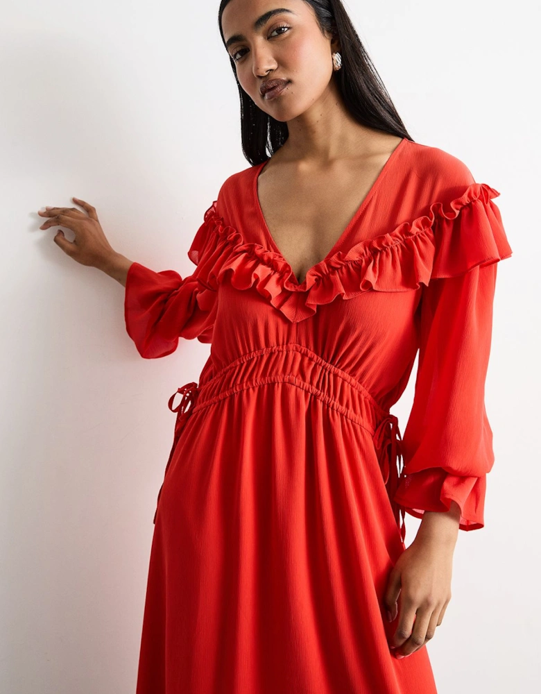 Ruffle Shoulder Detail V Neck Boho Maxi Dress