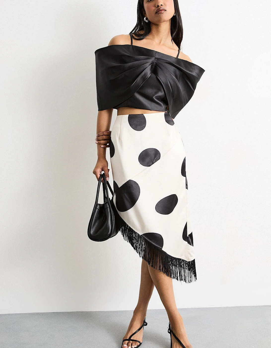 Abstract Printed Satin Fringed Midi Skirt, 2 of 1