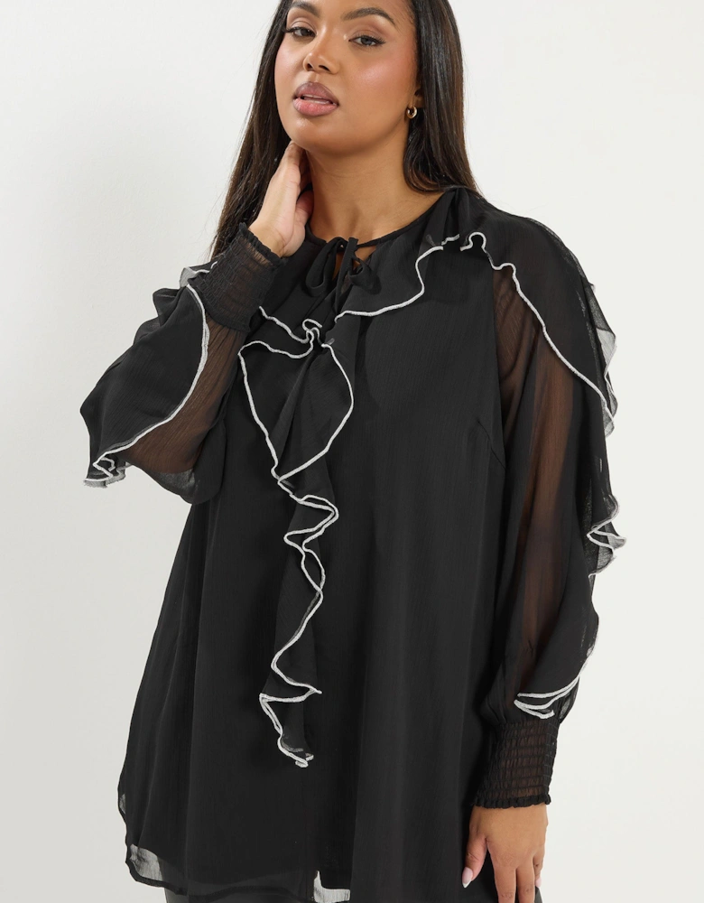 Contrast Ruffle Trim Blouse