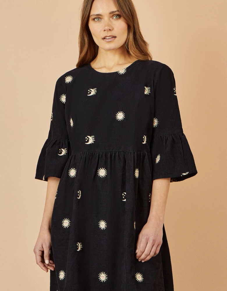 Black Cosmic Embroidery Cord Tunic Dress