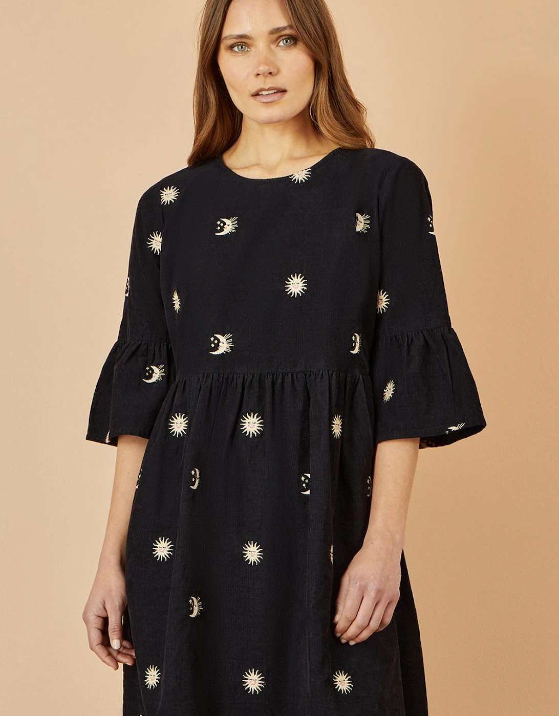 Black Cosmic Embroidery Cord Tunic Dress, 2 of 1