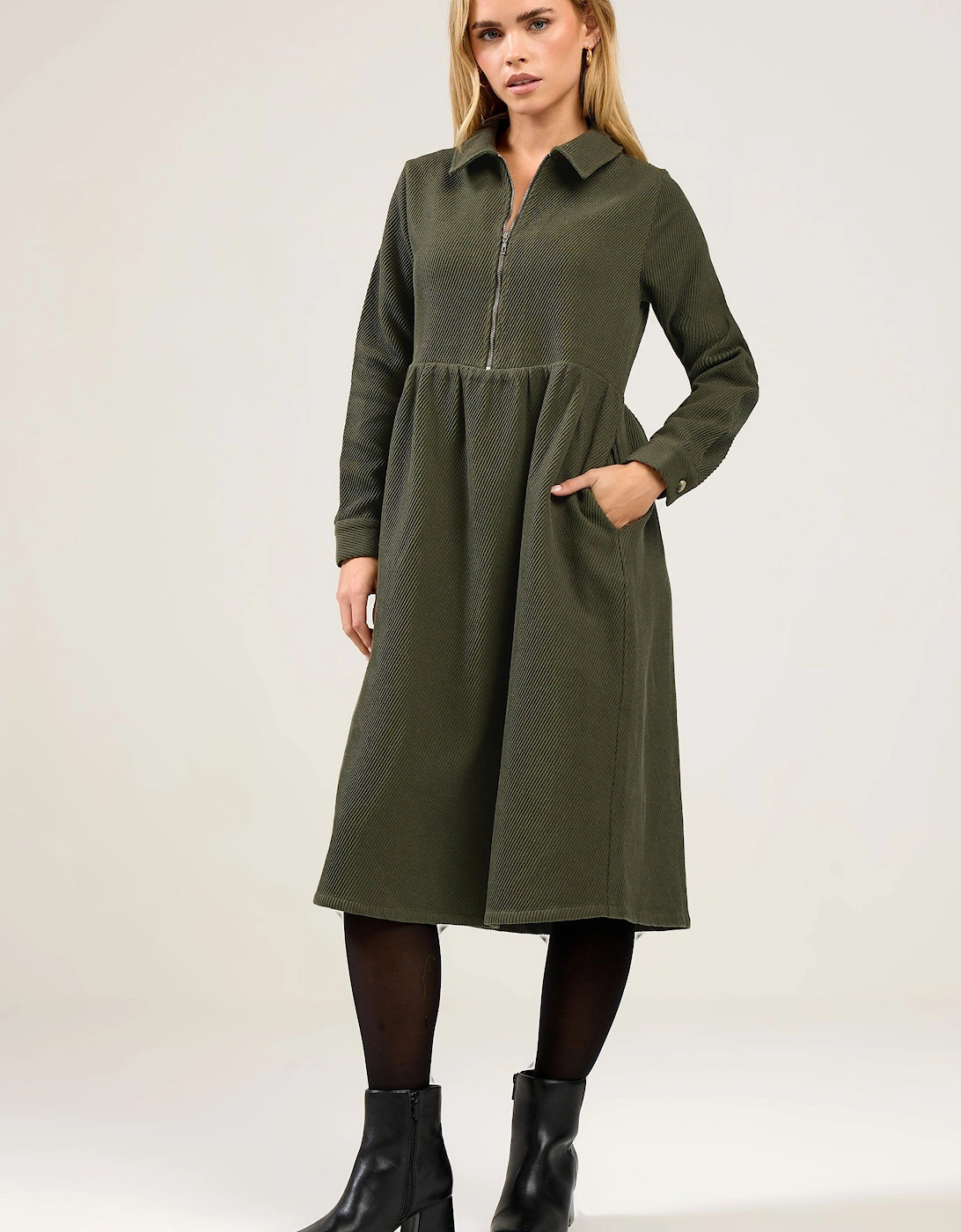 Petite Zip Detail Twill Dress, 2 of 1