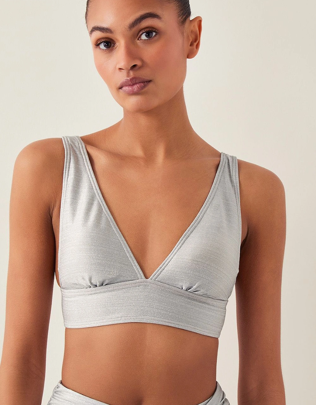 Kiki Glitter Triangle Bikini Top Silver, 2 of 1