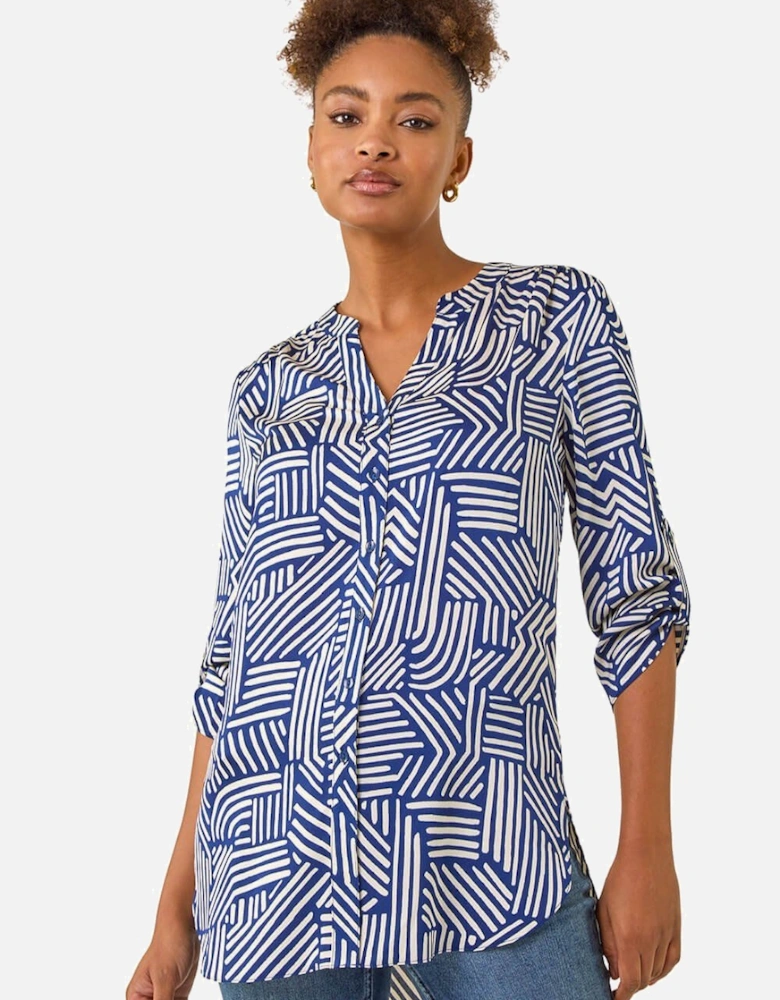 Geo Mono Print Buttoned Blouse