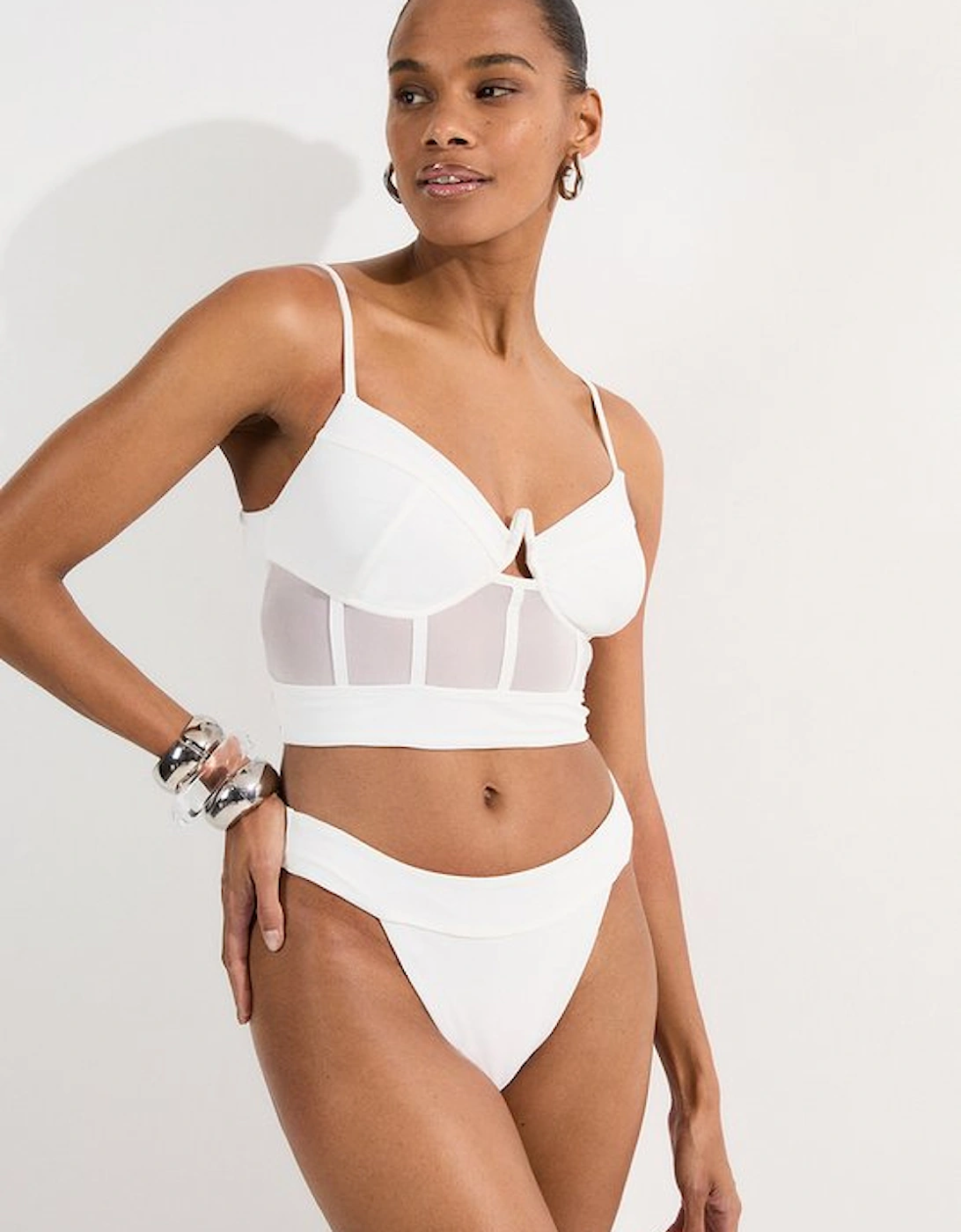 Panelled Mesh Cup Detail Bikini Top, 5 of 4