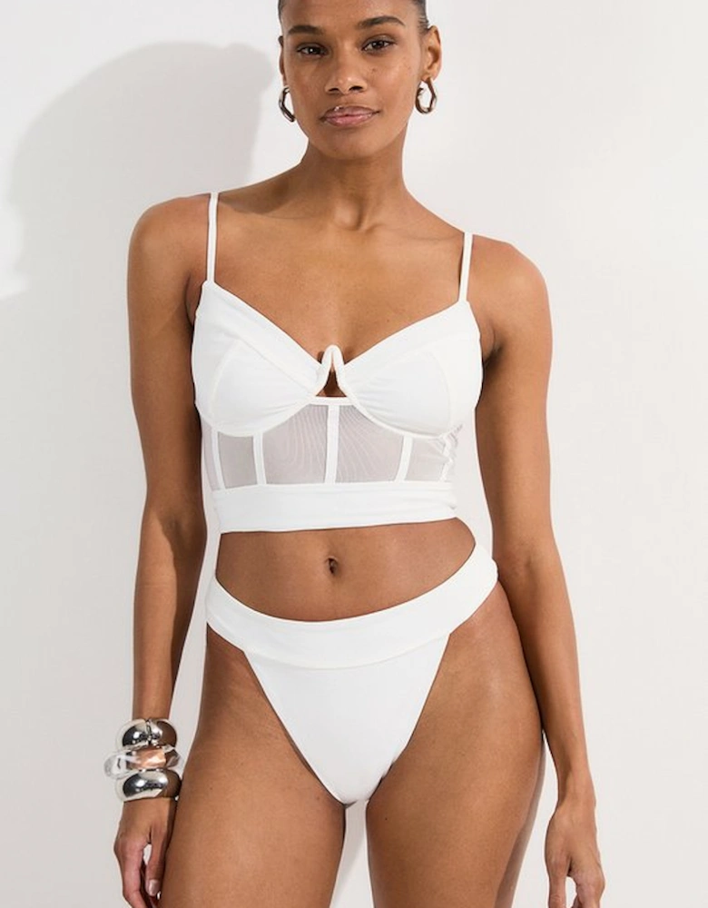 Panelled Mesh Cup Detail Bikini Top