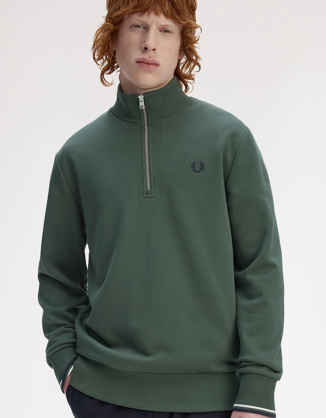 M3574 Half Zip Sweatshirt - Court Green/Snow White/Navy