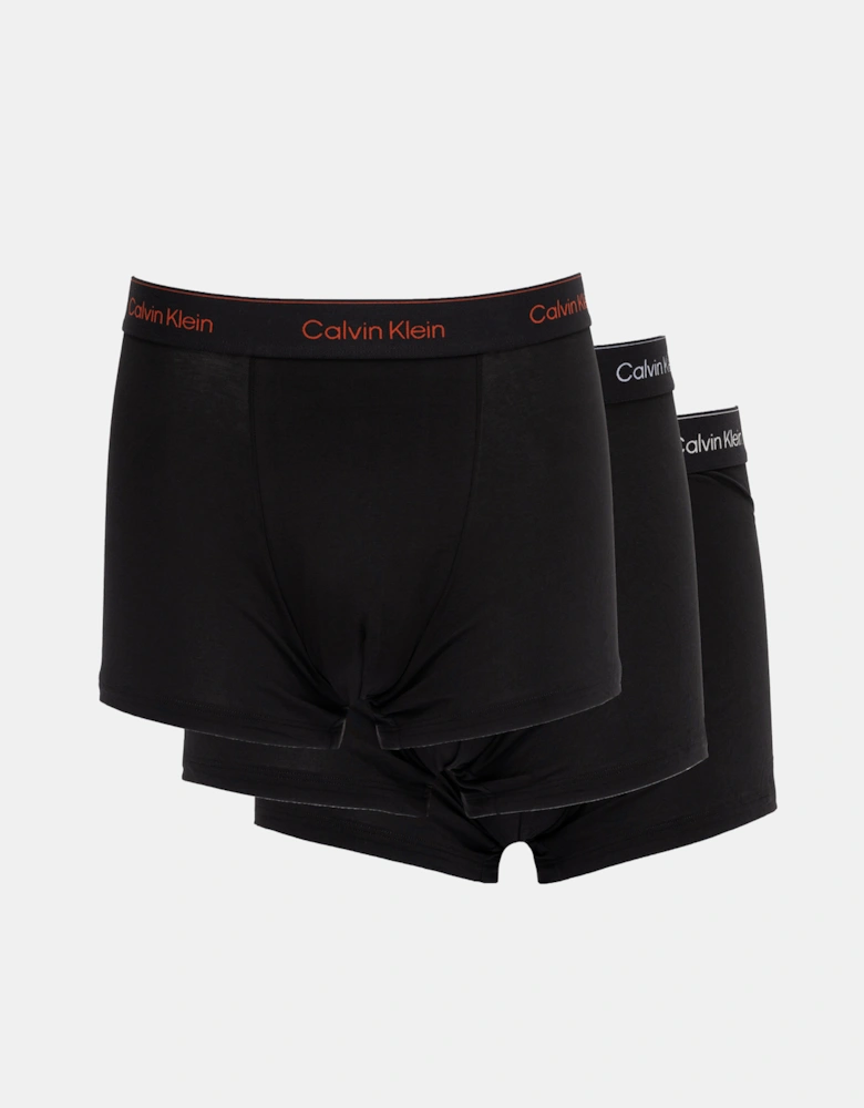 3 Pack Icon Cotton Stretch Mens Relaxed Fit Trunks - Black w/ Chalk Logo/Black w/ Currie