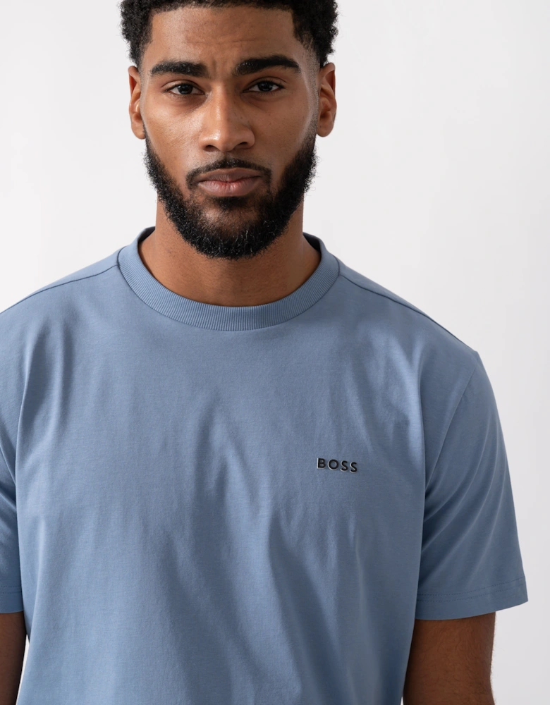 BOSS Green Tee Mens Stretch Cotton T-Shirt with Contrast Logo - Open Blue 490