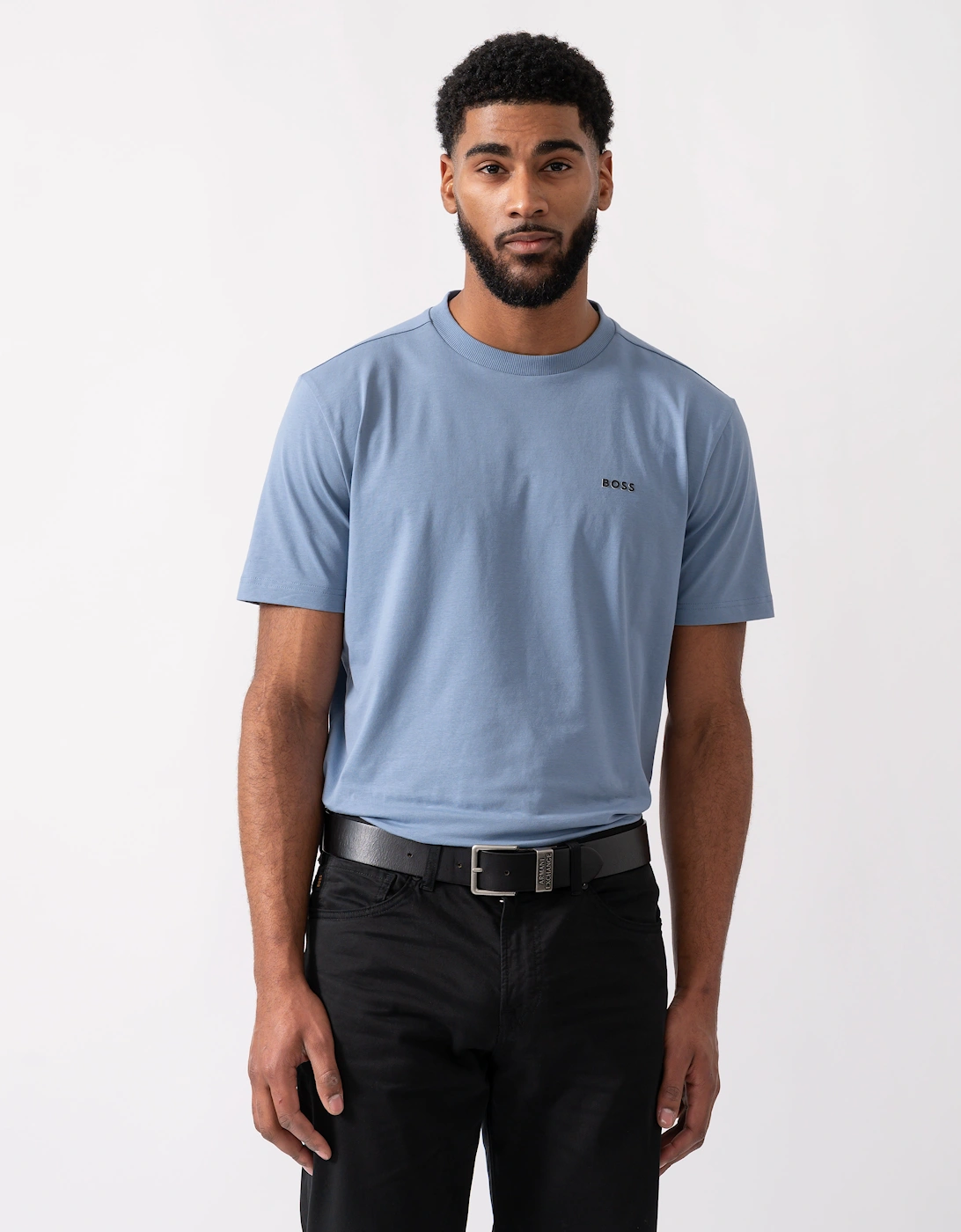 BOSS Green Tee Mens Stretch Cotton T-Shirt with Contrast Logo - Open Blue 490, 4 of 3