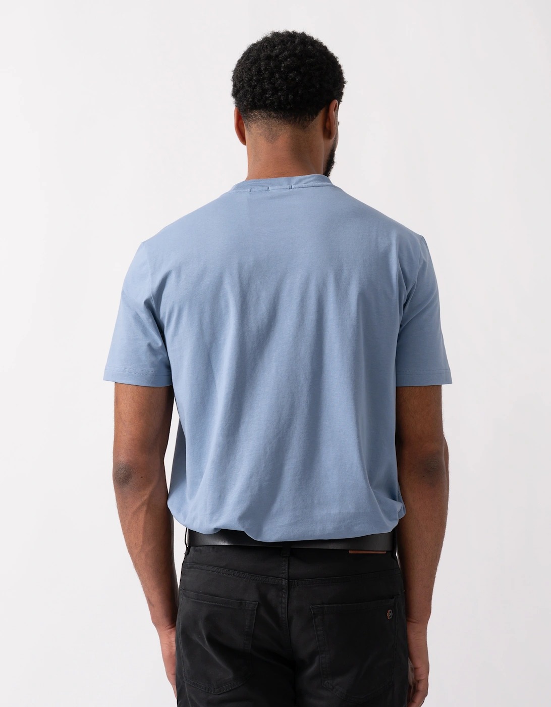 BOSS Green Tee Mens Stretch Cotton T-Shirt with Contrast Logo - Open Blue 490