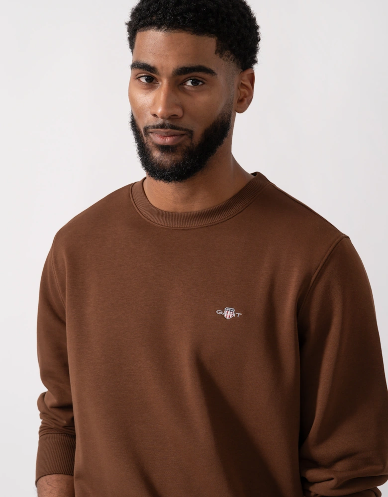 Mens Regular Fit Shield Logo Crew Neck Sweatshirt - 229 Mahogany Brown