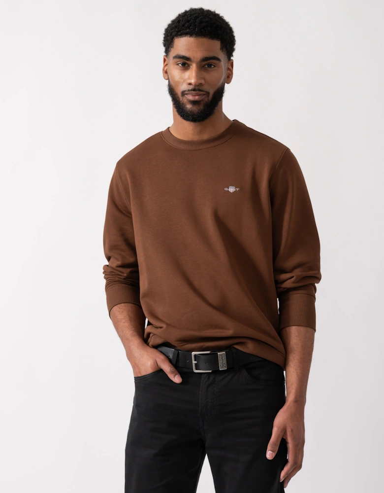 Mens Regular Fit Shield Logo Crew Neck Sweatshirt - 229 Mahogany Brown