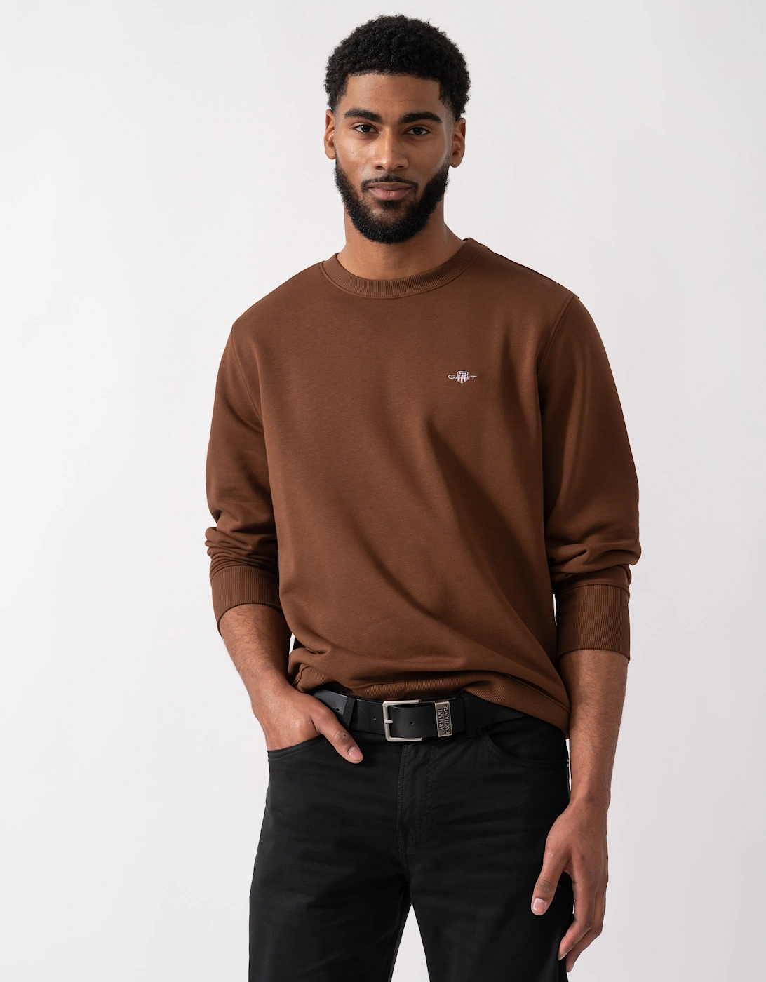 Mens Regular Fit Shield Logo Crew Neck Sweatshirt - 229 Mahogany Brown, 5 of 4