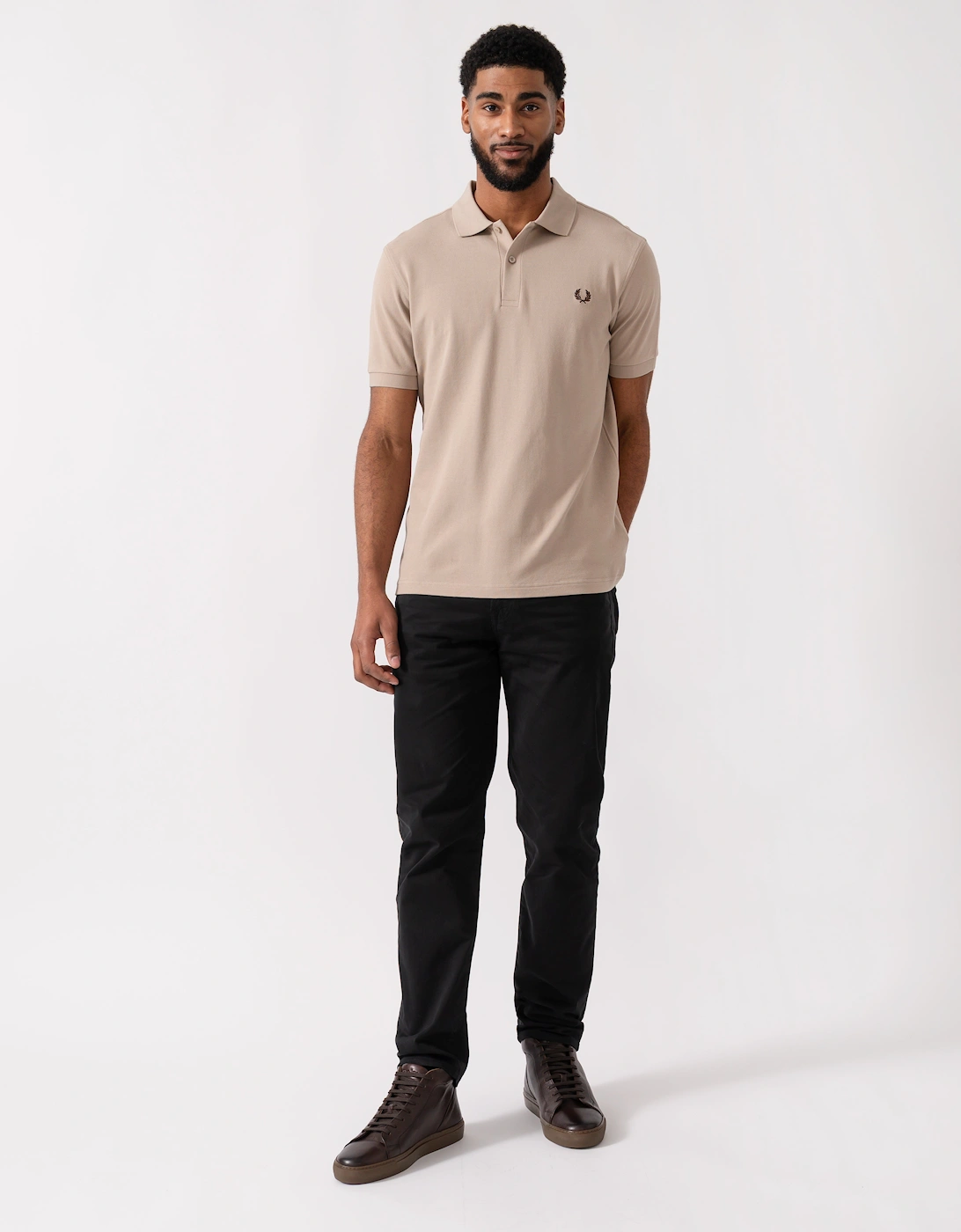 Mens Plain Signature Polo Shirt - Warm Oatmeal/Burnt Tobacco Z87