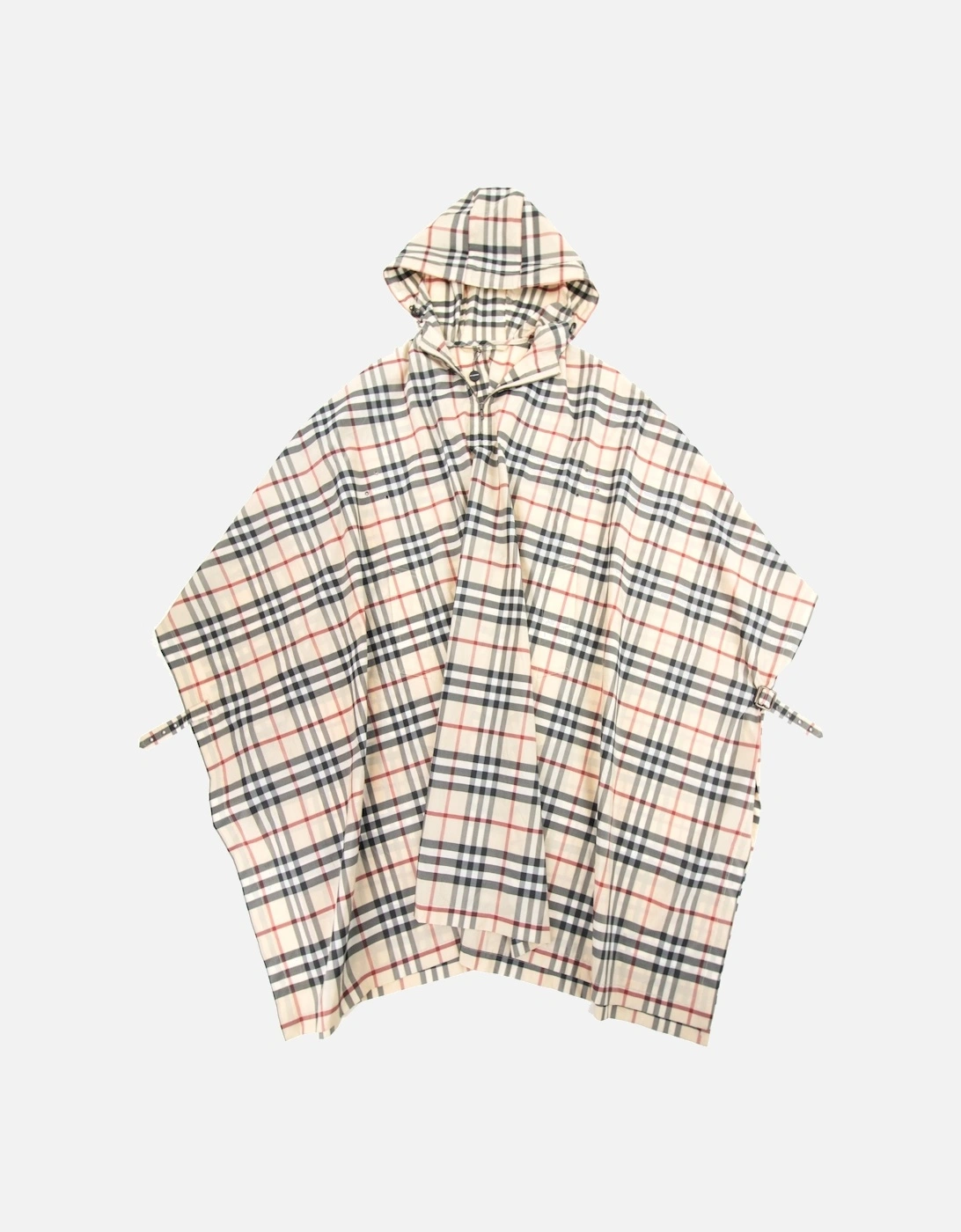 Check Hoodied Poncho Camel