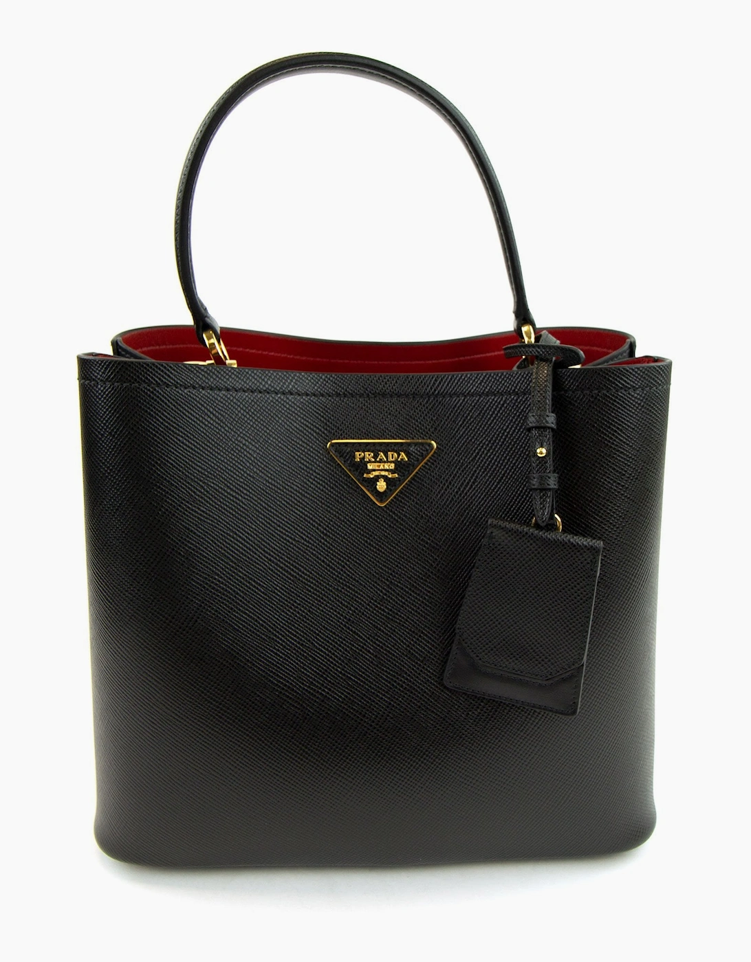 Prada Women's Black Panier Saffiano Leather Bag Nero/Fuoco  Os