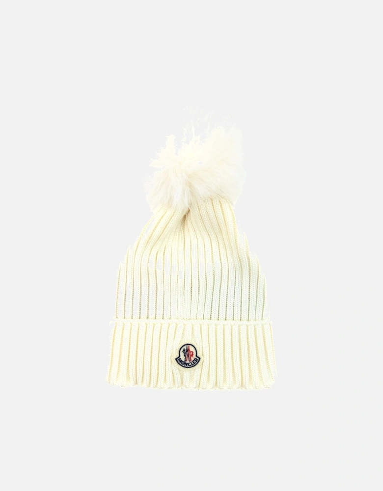 Moncler Women Berretto Pom Pom Wool Hat White 034