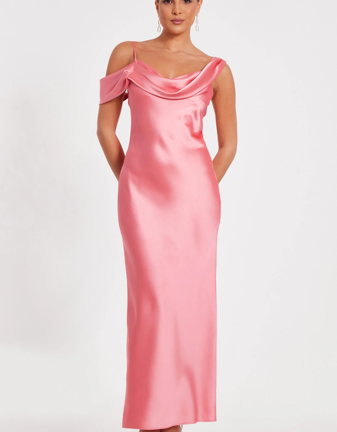 Coral Satin Drop Shoulder Maxi Dress, 2 of 1