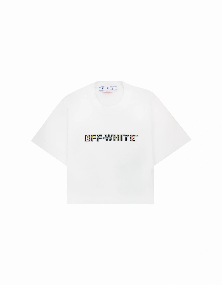 Off White Women Geometric Logo Cropped T Shirt White Multi