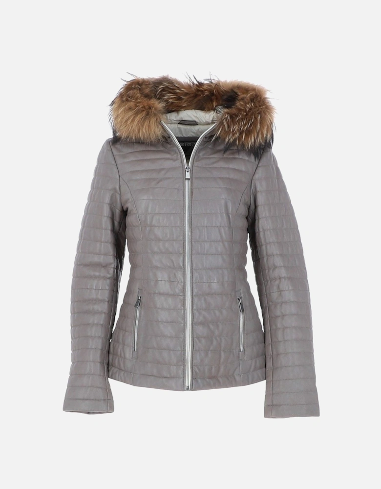 'Venezia' Fur Trim Hooded Real Leather Jacket