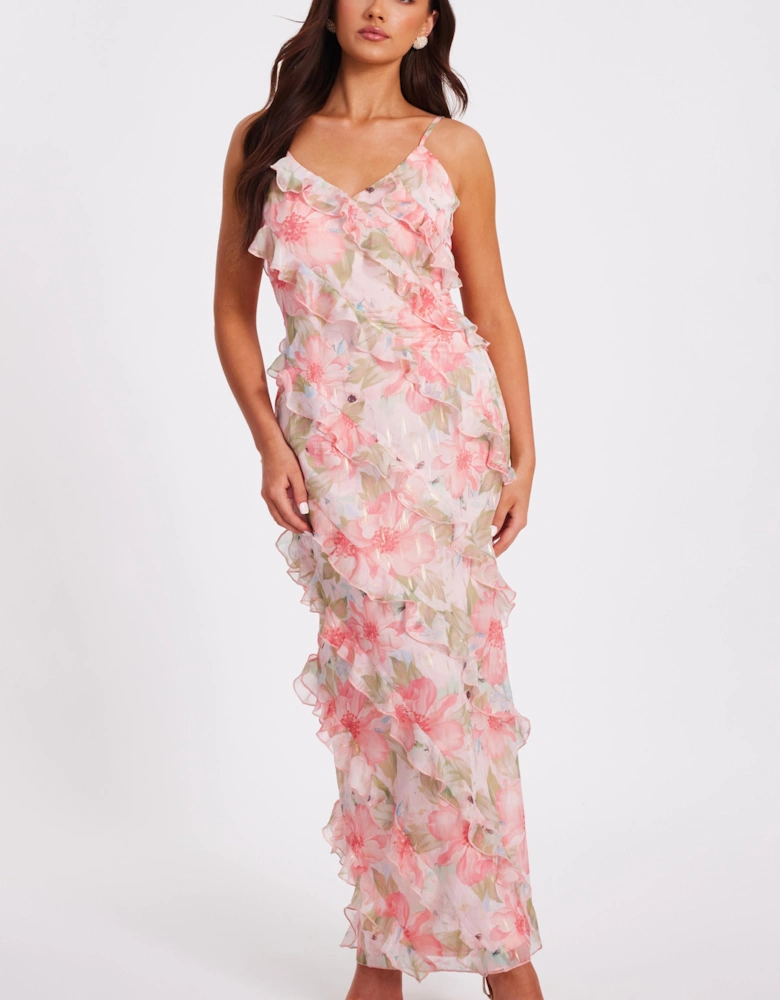 Coral Petite Chiffon Floral Maxi Dress
