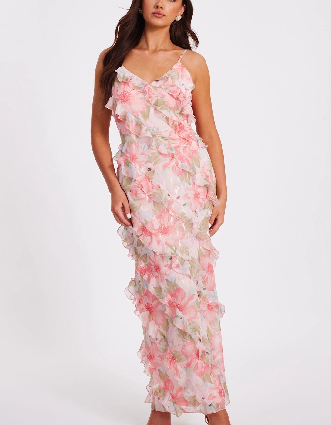 Coral Petite Chiffon Floral Maxi Dress, 2 of 1