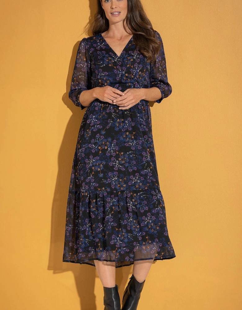 Floral Print Chiffon Midi Dress