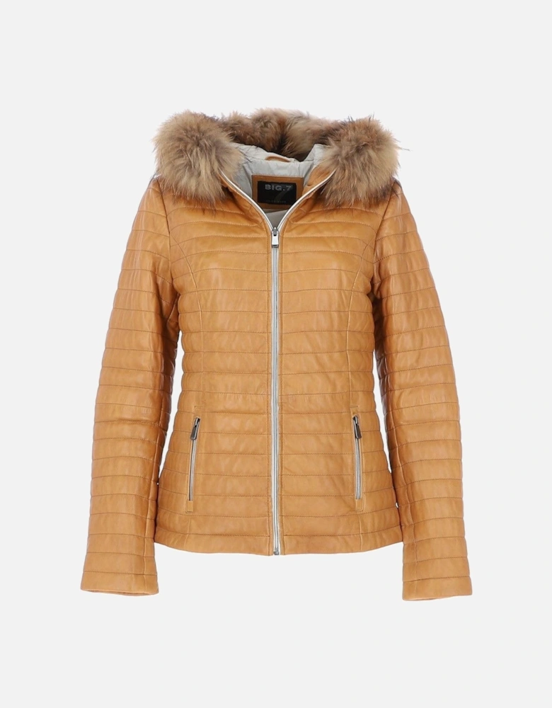 'Venezia' Fur Trim Hooded Real Leather Jacket