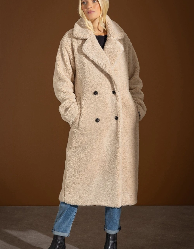 Longline Double Breasted Teddy Coat