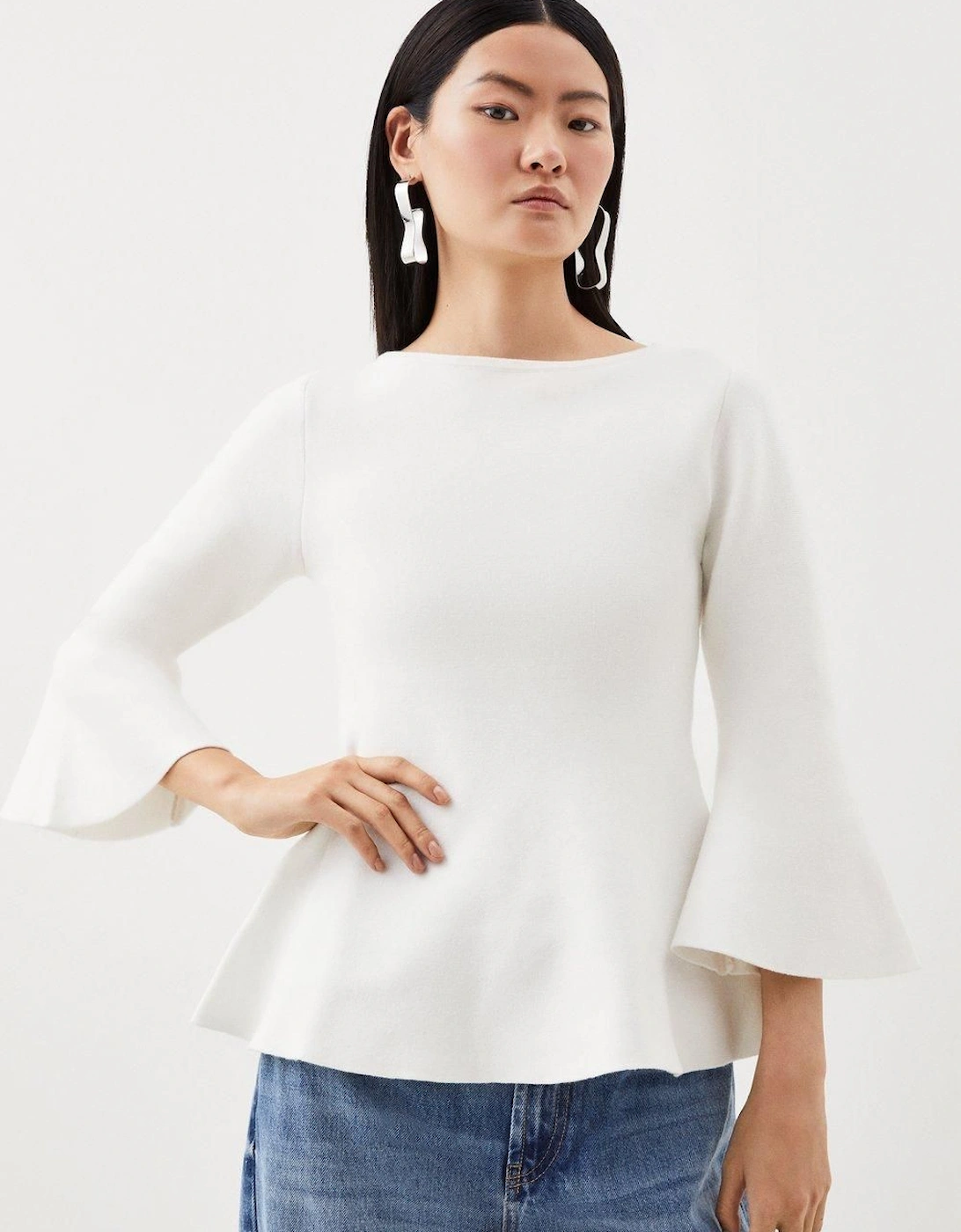 Compact Wool Look Knit Bell Sleeve Top, 2 of 1