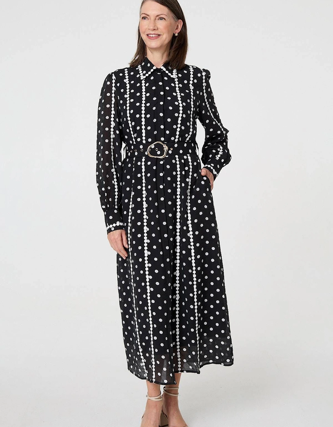 Polka Dot Belted Maxi Shirt Dress, 2 of 1