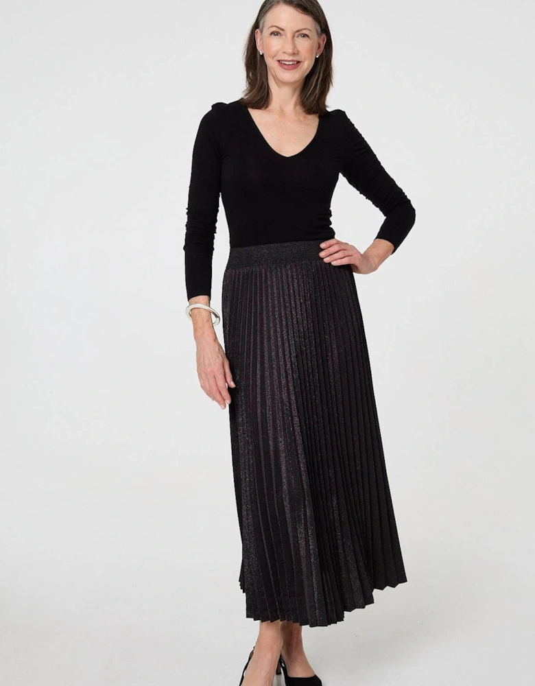 Sparkly Pleated High Waist Maxi Skirt
