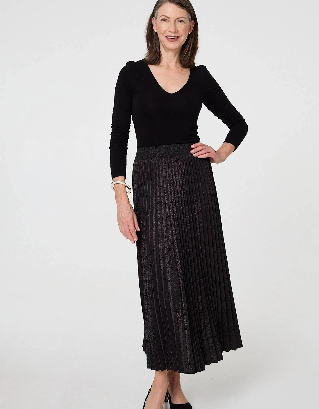 Sparkly Pleated High Waist Maxi Skirt, 2 of 1