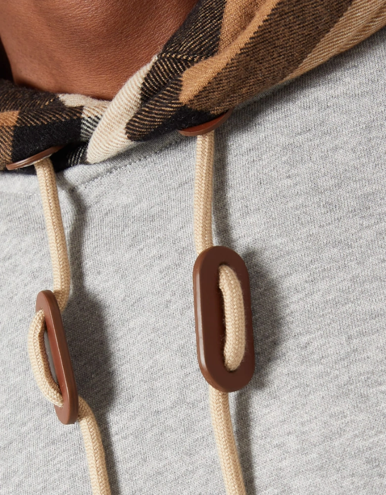 Check Trim Hooded Cotton Sweatshirt Gray