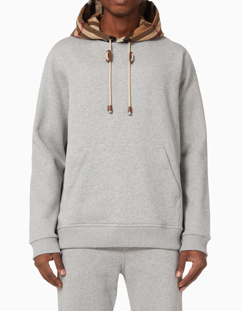 Check Trim Hooded Cotton Sweatshirt Gray