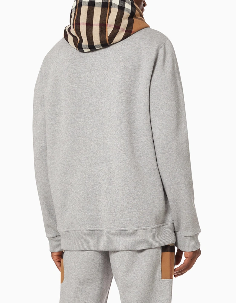 Check Trim Hooded Cotton Sweatshirt Gray