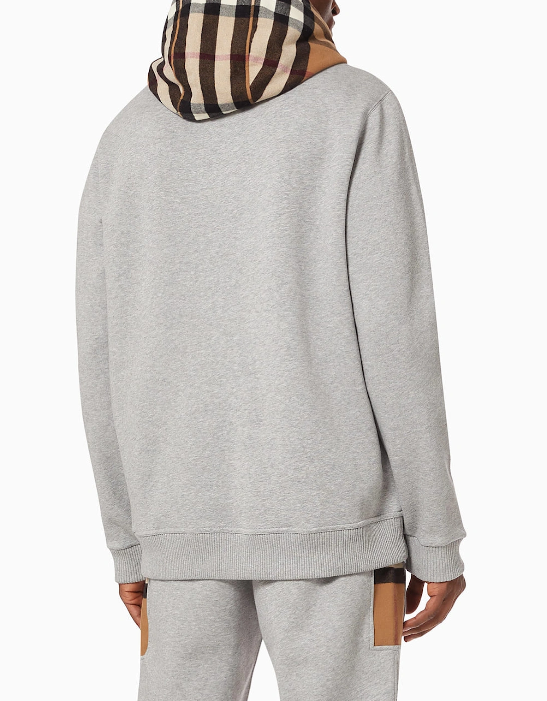 Check Trim Hooded Cotton Sweatshirt Gray