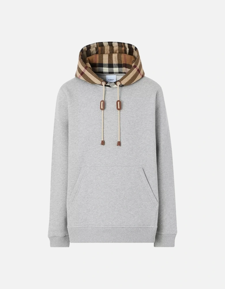 Check Trim Hooded Cotton Sweatshirt Gray