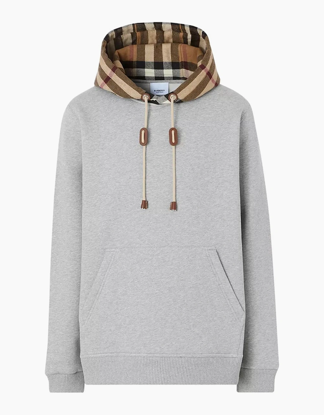 Men's Burberry Check Trim Hooded Cotton Sweatshirt Gray - Grey - Size: 34