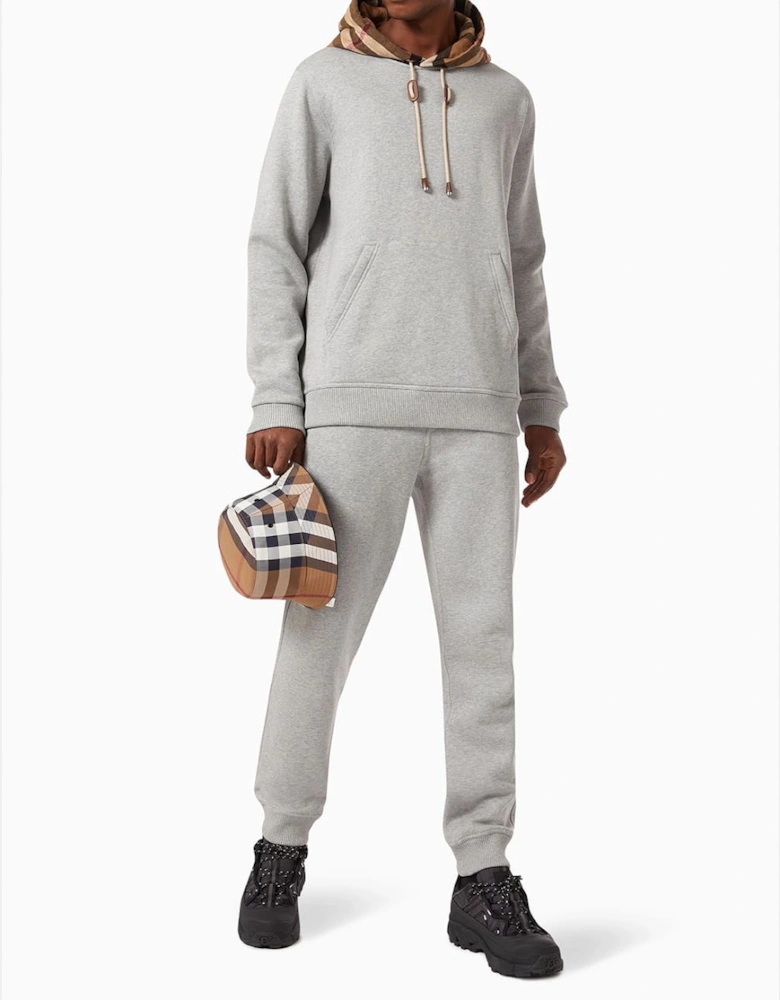 Check Trim Hooded Cotton Sweatshirt Gray