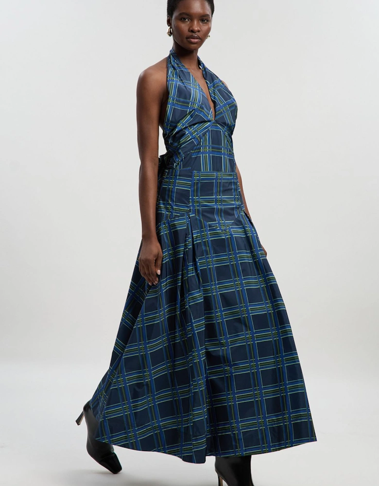 Check Print Taffeta Woven Maxi Skirt