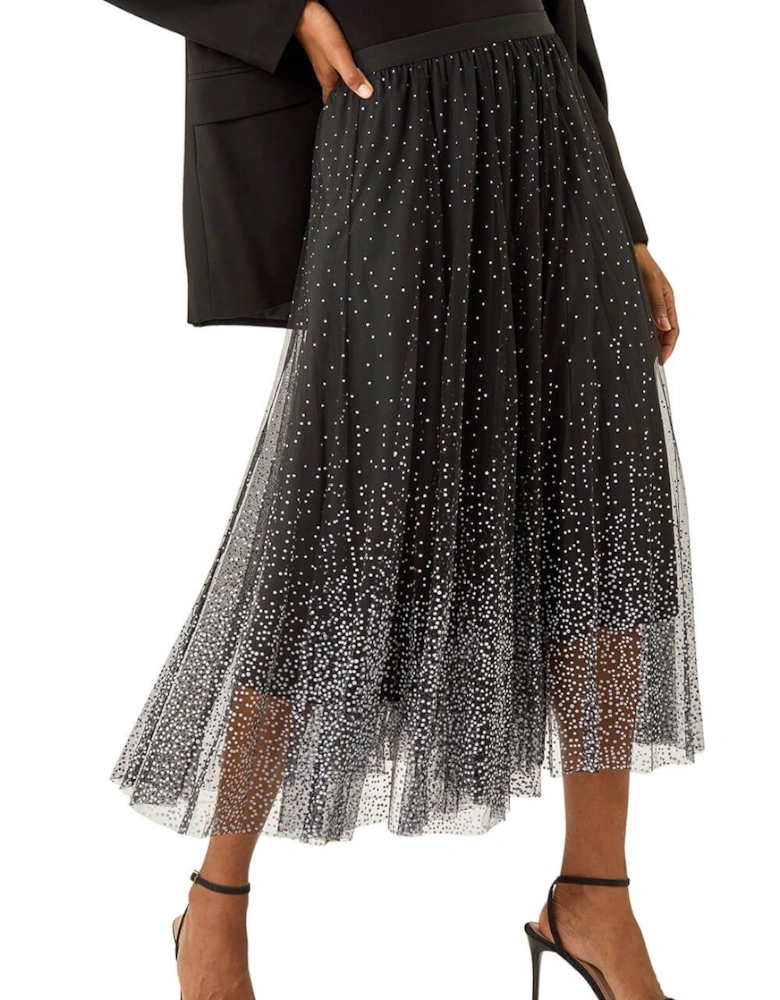 Polka Dot Print Elasticated Mesh Skirt