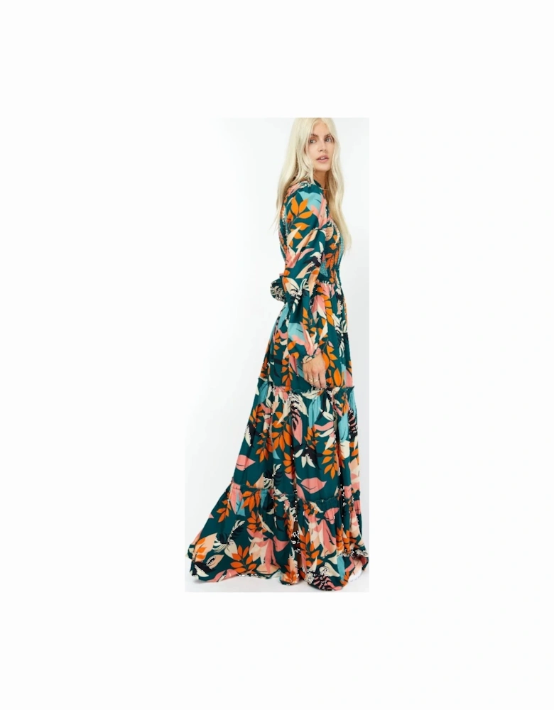Ryder Leaf Print Shirt Style Maxi Dress