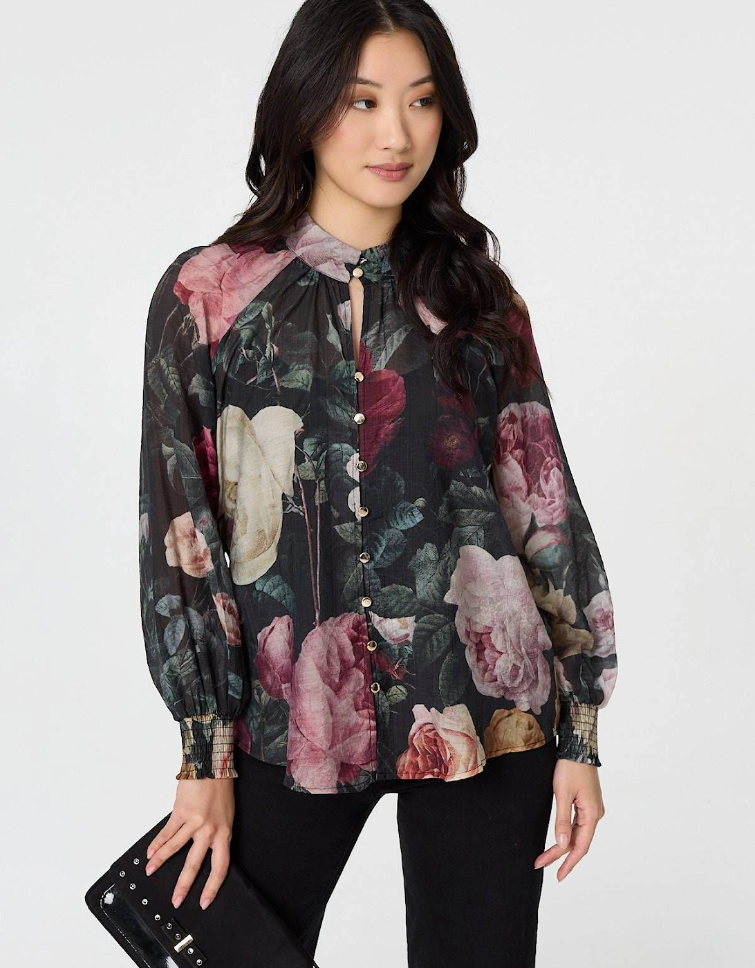 Floral Semi Sheer Button Front Shirt, 2 of 1
