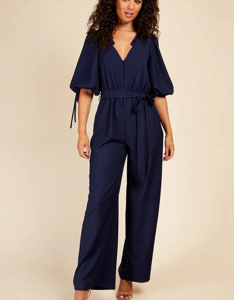 Navy Button Detail Jumpsuit