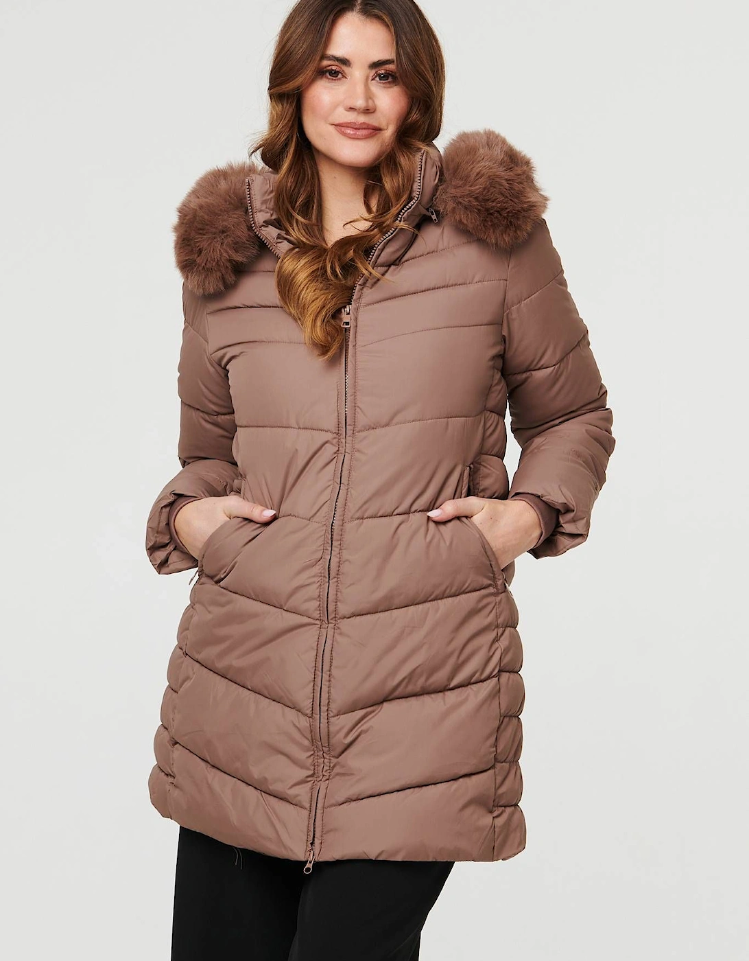 Faux Fur Hooded Longline Puffer Jacket, 2 of 1