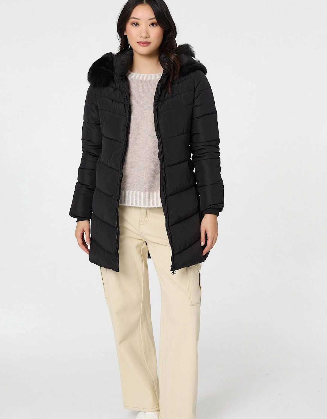Faux Fur Hooded Longline Puffer Jacket, 2 of 1